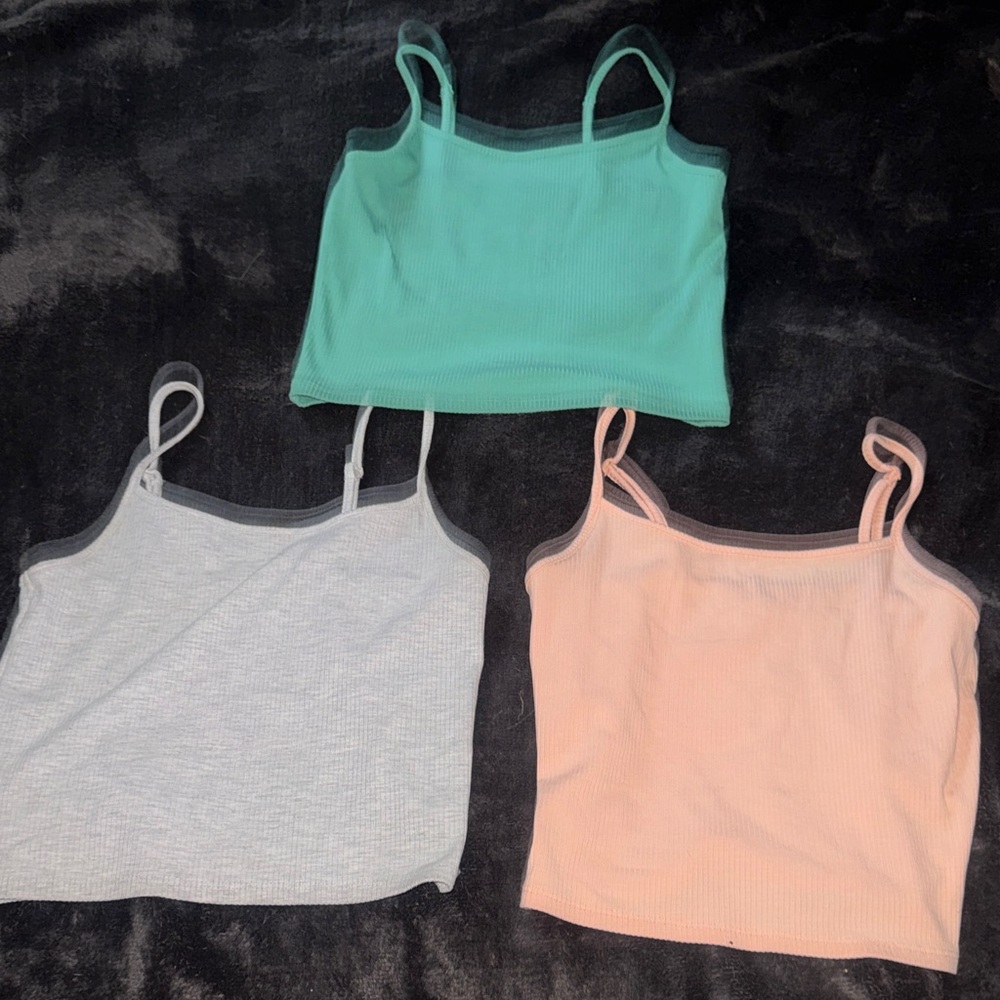 American Eagle Outfitters Ribbed Cami Trio - Mint, Light Gray, Peach